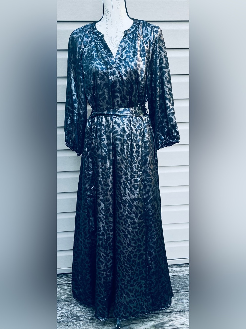 Vince Camuto Black and Silver Leopard Satin Maxi Dress - Picture 1 of 7